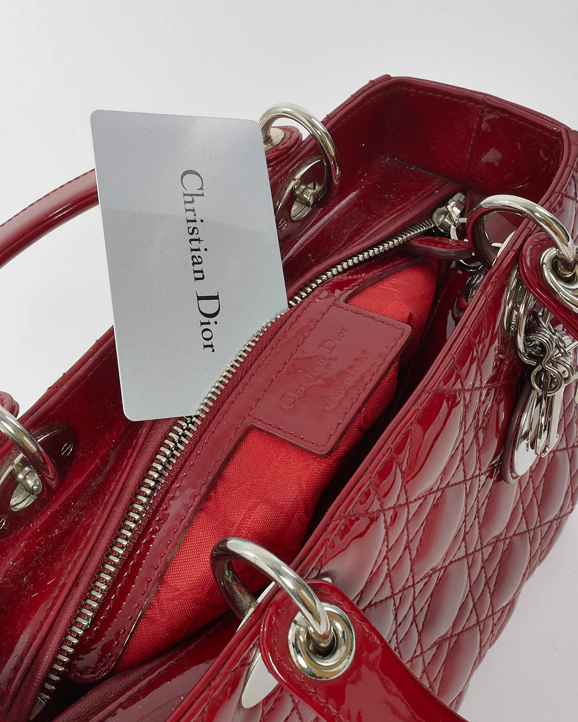 Dior Red Patent Leather Medium Lady Dior with SHW