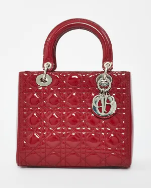 Dior Red Patent Leather Medium Lady Dior with SHW