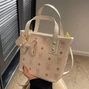 Dog Charm Patterned Bucket Bag