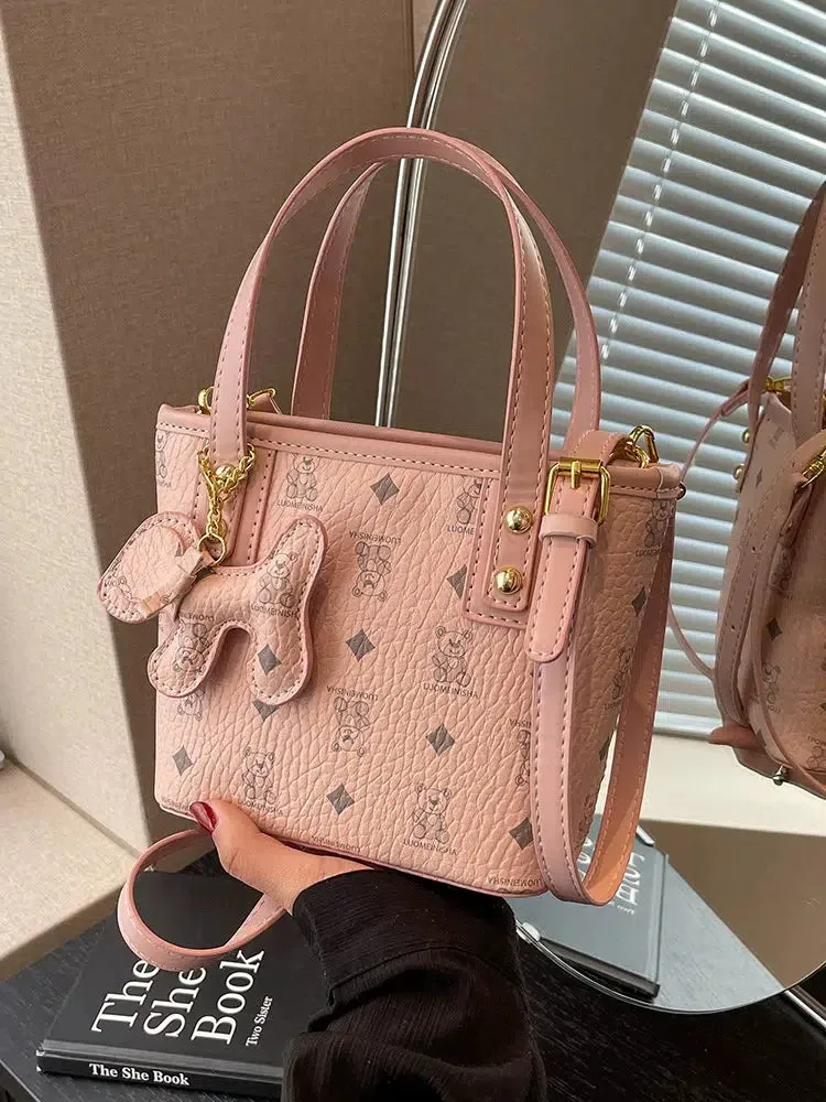 Dog Charm Patterned Bucket Bag