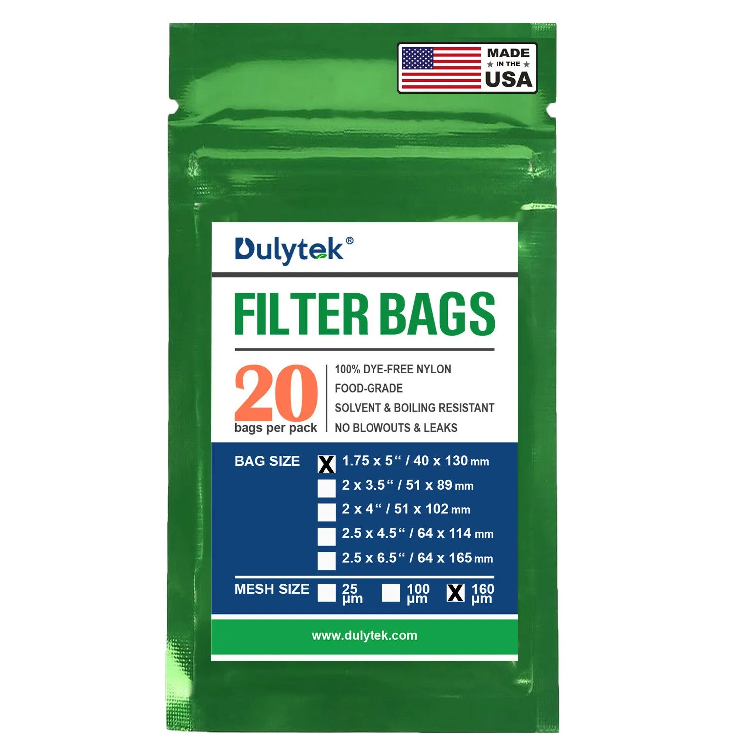 Dulytek® Premium Nylon Filter Bags, 1.75" x 5", 20 pcs, Various Micron Mesh Sizes Available, and Free Packing Card - Zero Blowouts