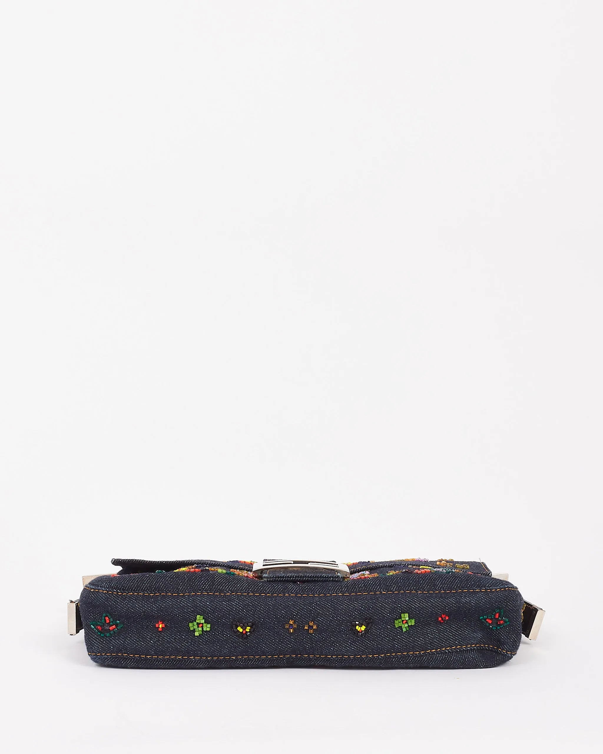 Fendi Blue Denim Beaded Baguette Shoulder Bag
