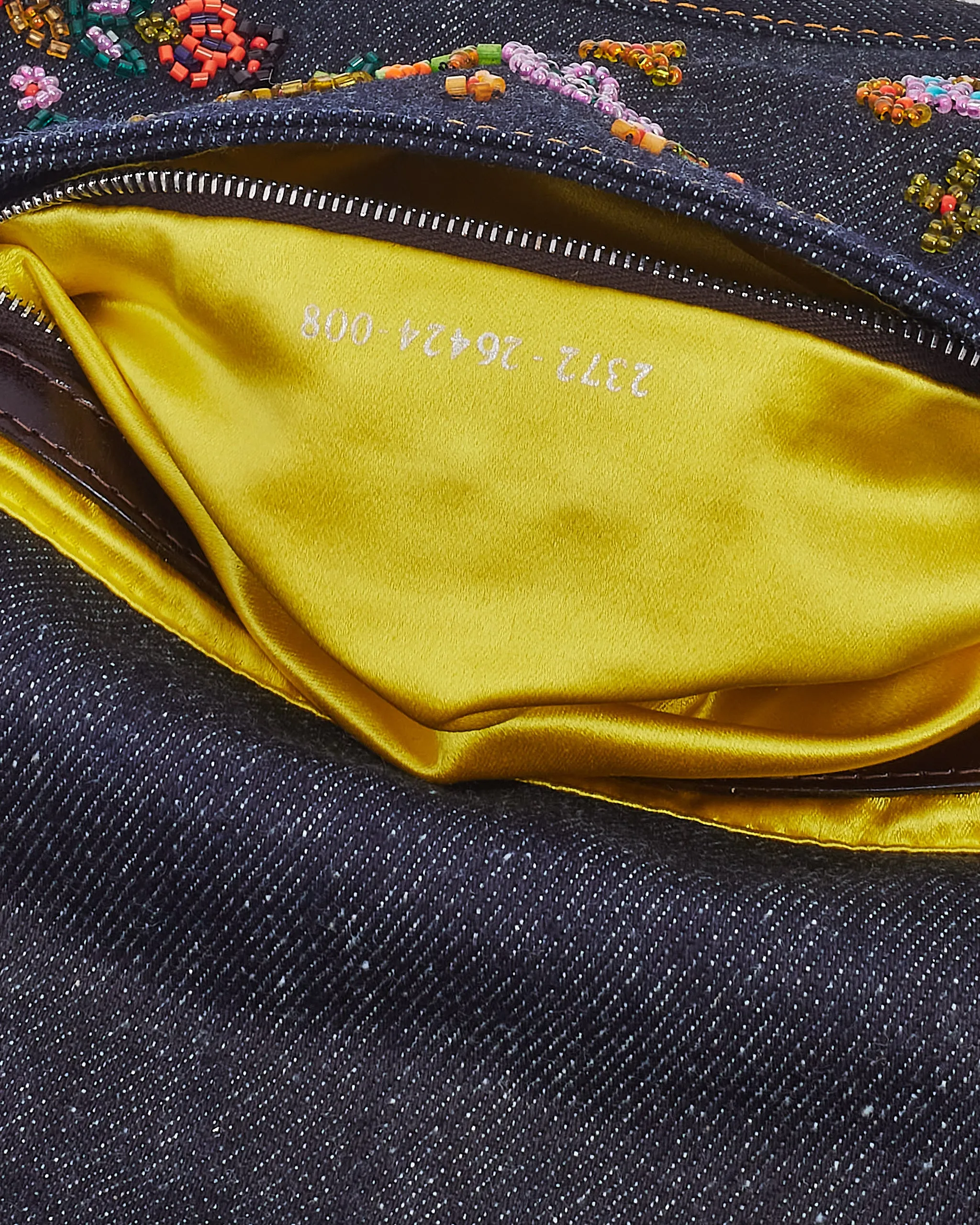 Fendi Blue Denim Beaded Baguette Shoulder Bag