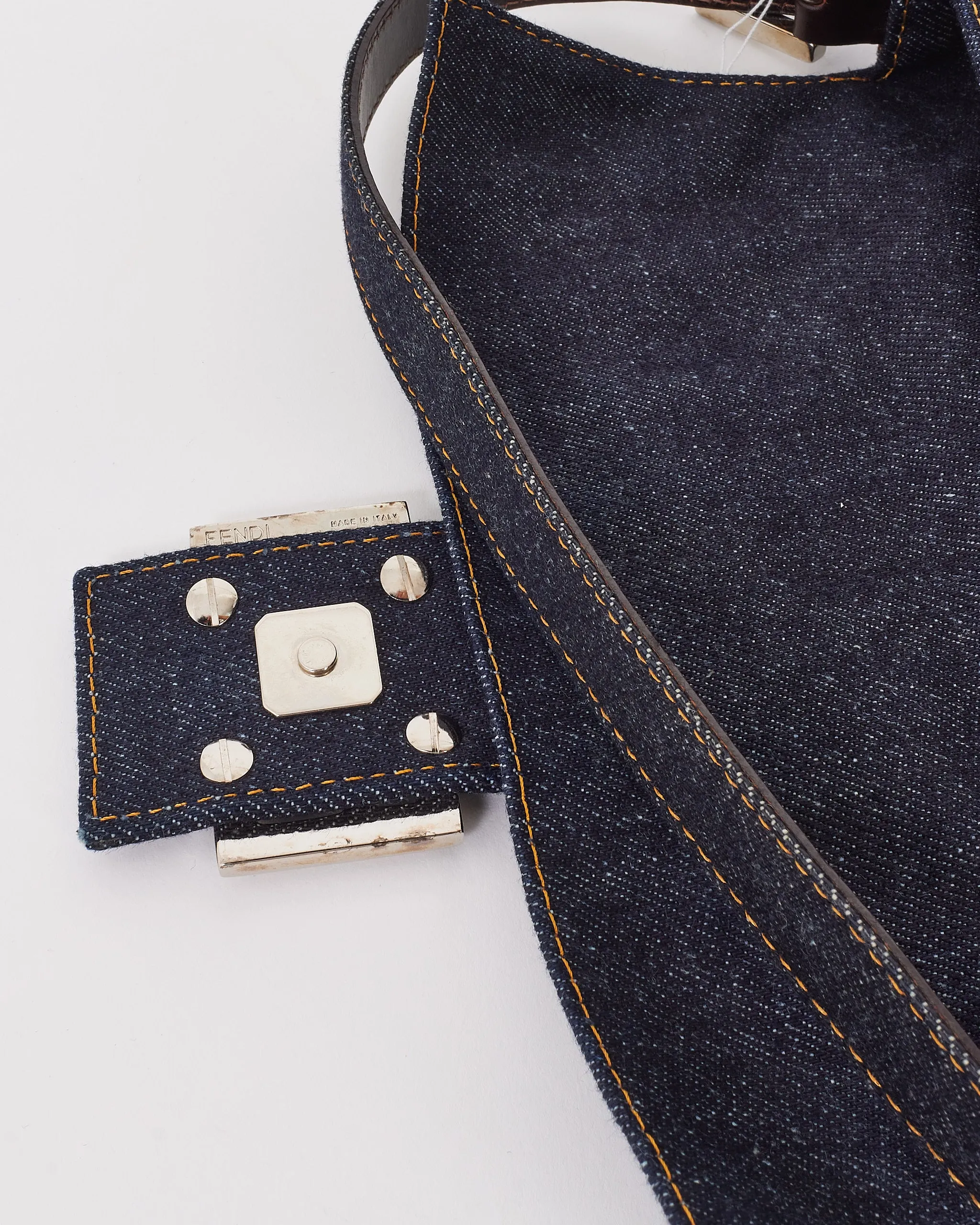 Fendi Blue Denim Beaded Baguette Shoulder Bag