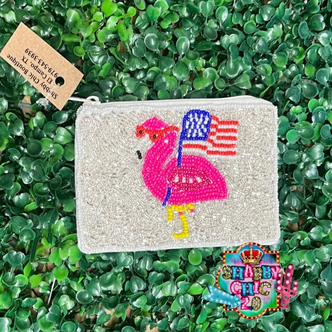 Flamingo with a Flag Beaded Bag