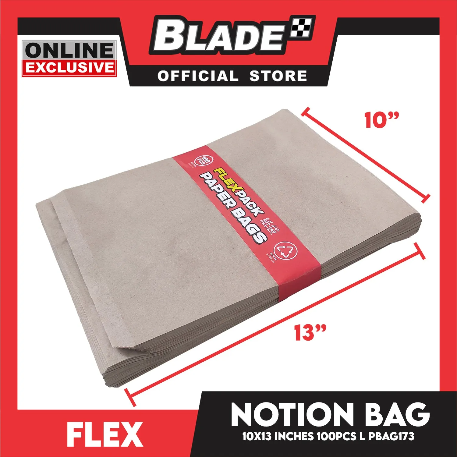 Flex Notion Bag Flat Bottom Large 100pcs 10x13 inches PBAG173 Kraft Paper Bag