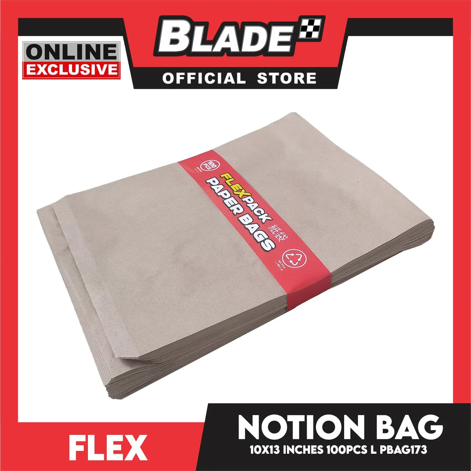 Flex Notion Bag Flat Bottom Large 100pcs 10x13 inches PBAG173 Kraft Paper Bag