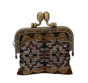 Glass Bead Coin Purse Metal Frame - BROWN GOLD