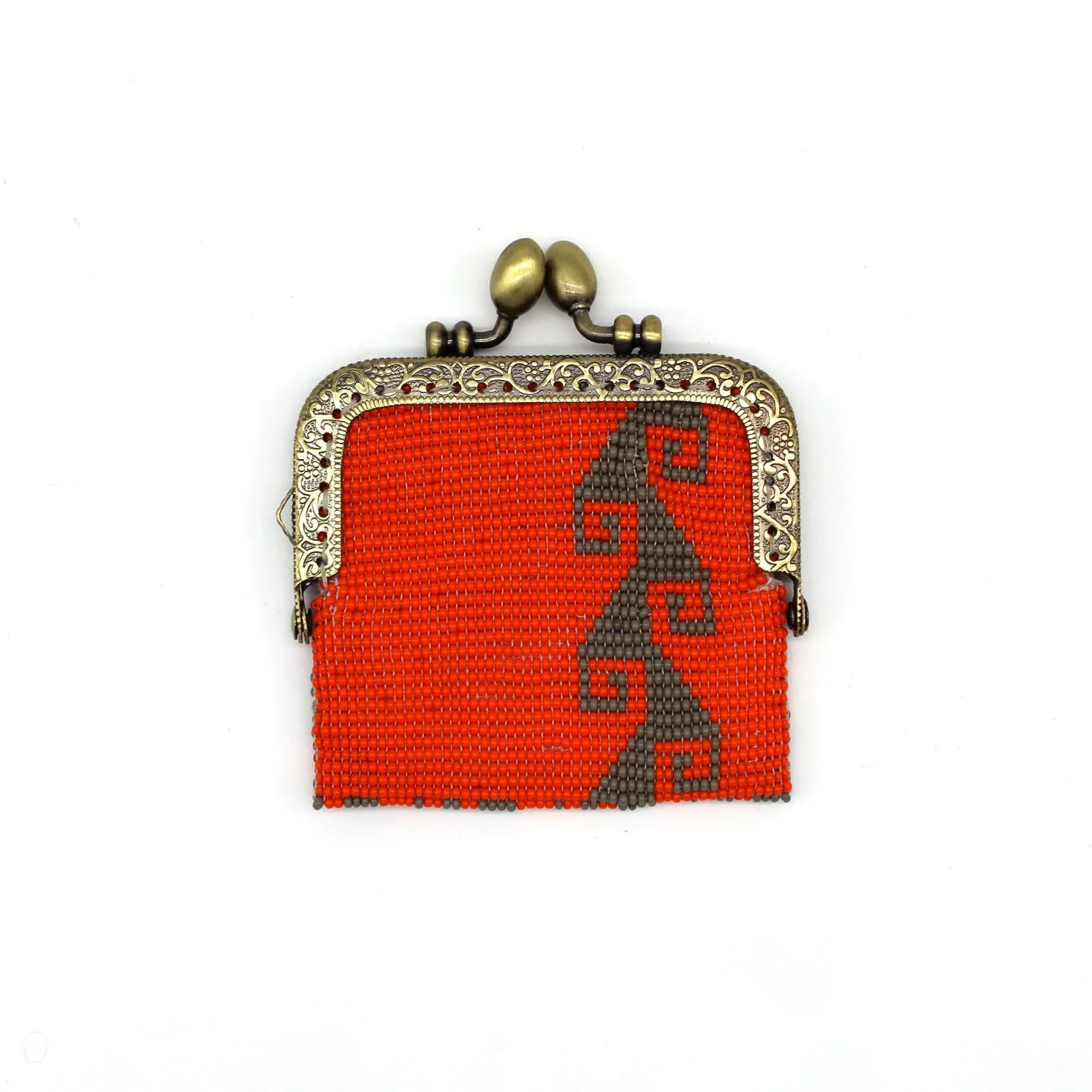 Glass Bead Coin Purse Metal Frame - STORM ORANGE