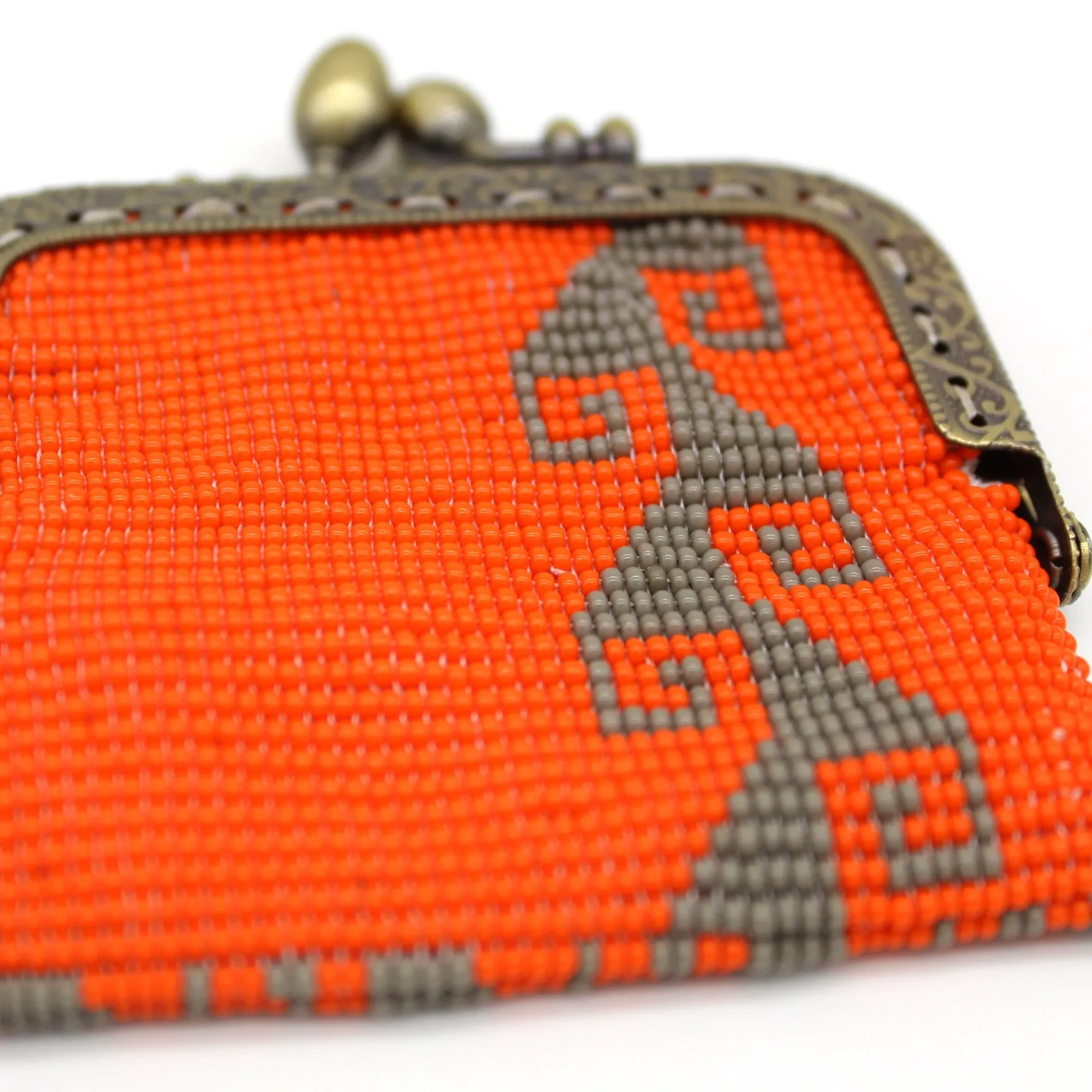 Glass Bead Coin Purse Metal Frame - STORM ORANGE