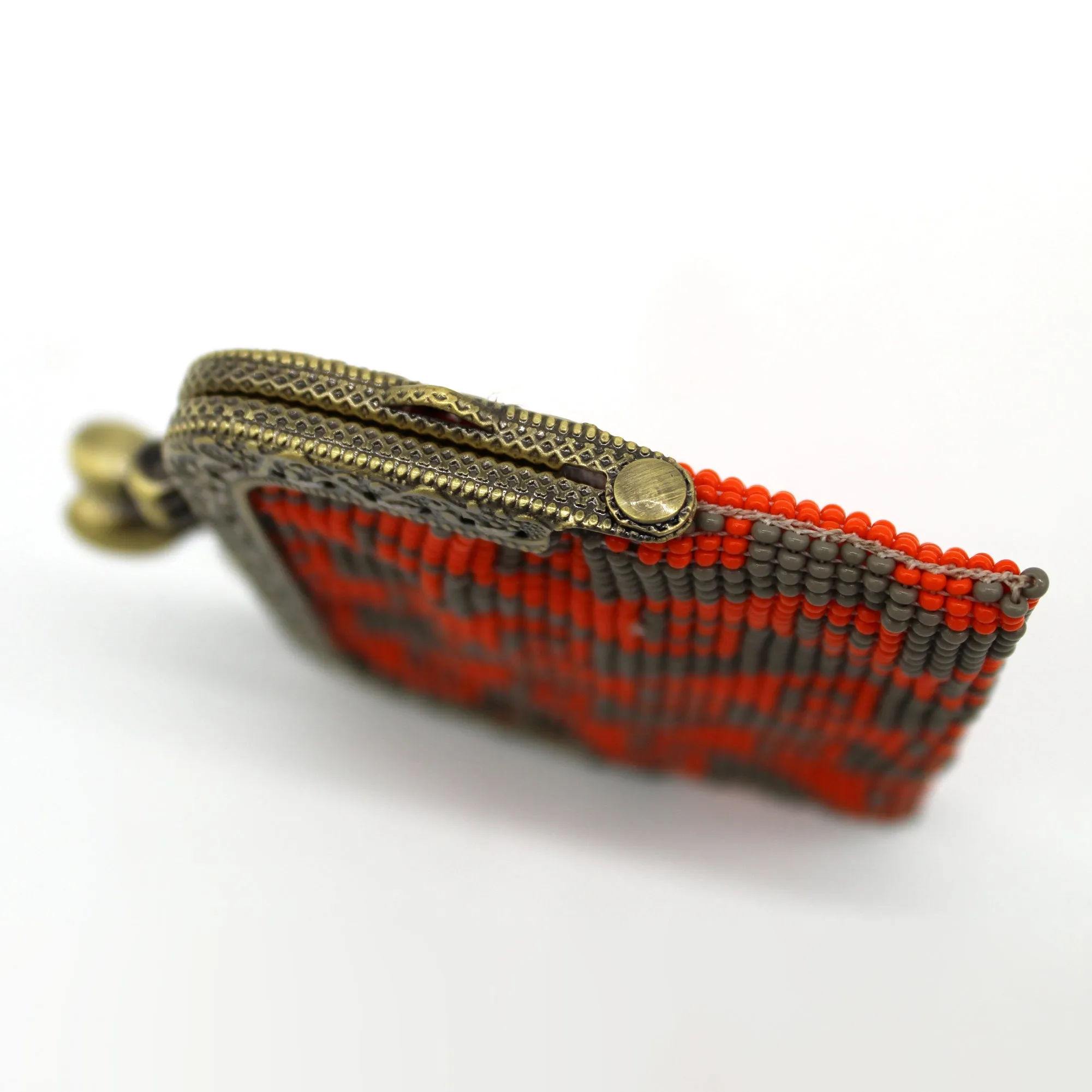 Glass Bead Coin Purse Metal Frame - STORM ORANGE