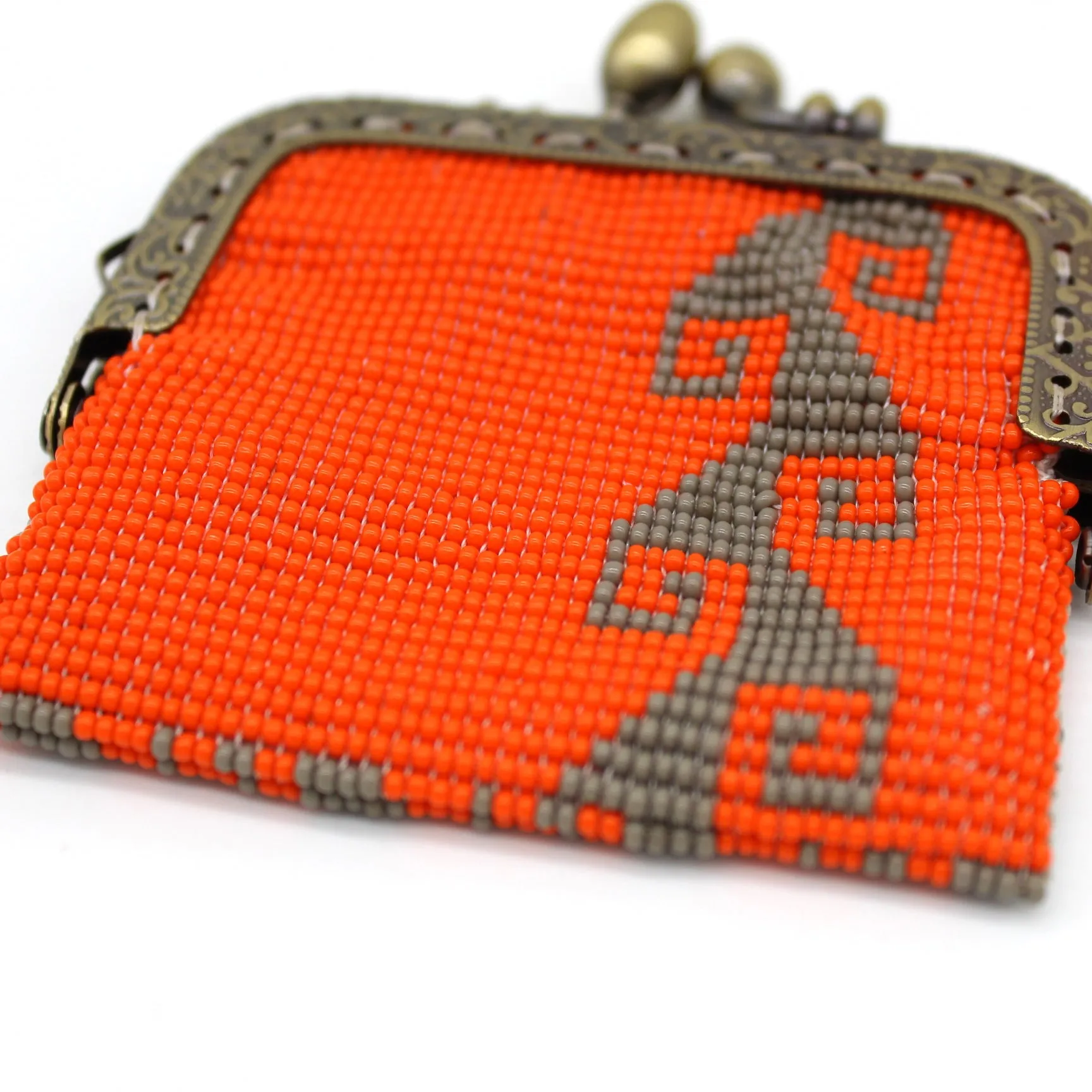 Glass Bead Coin Purse Metal Frame - STORM ORANGE
