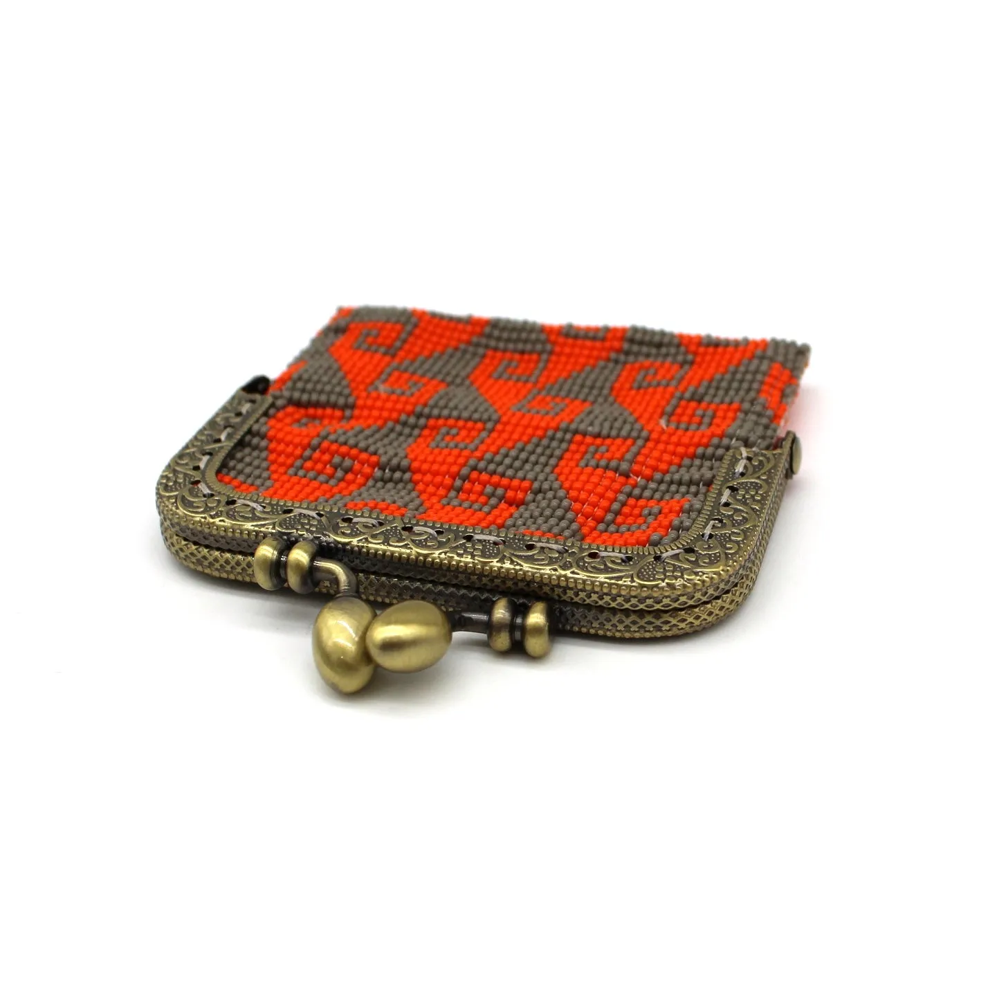 Glass Bead Coin Purse Metal Frame - STORM ORANGE