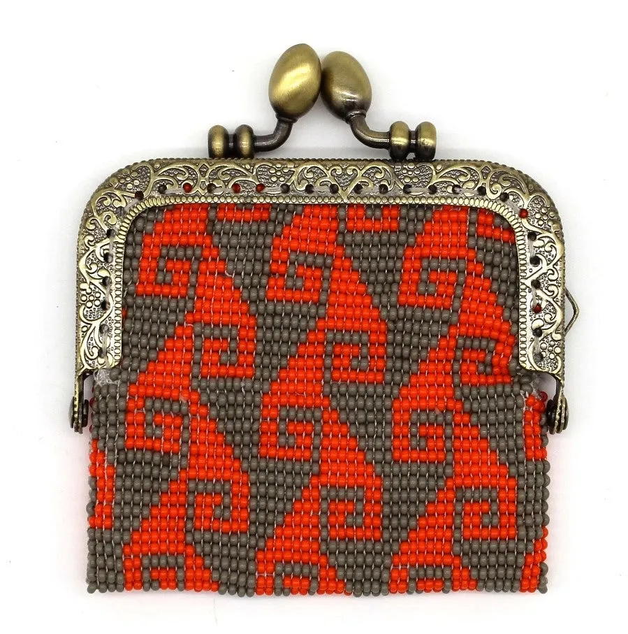 Glass Bead Coin Purse Metal Frame - STORM ORANGE