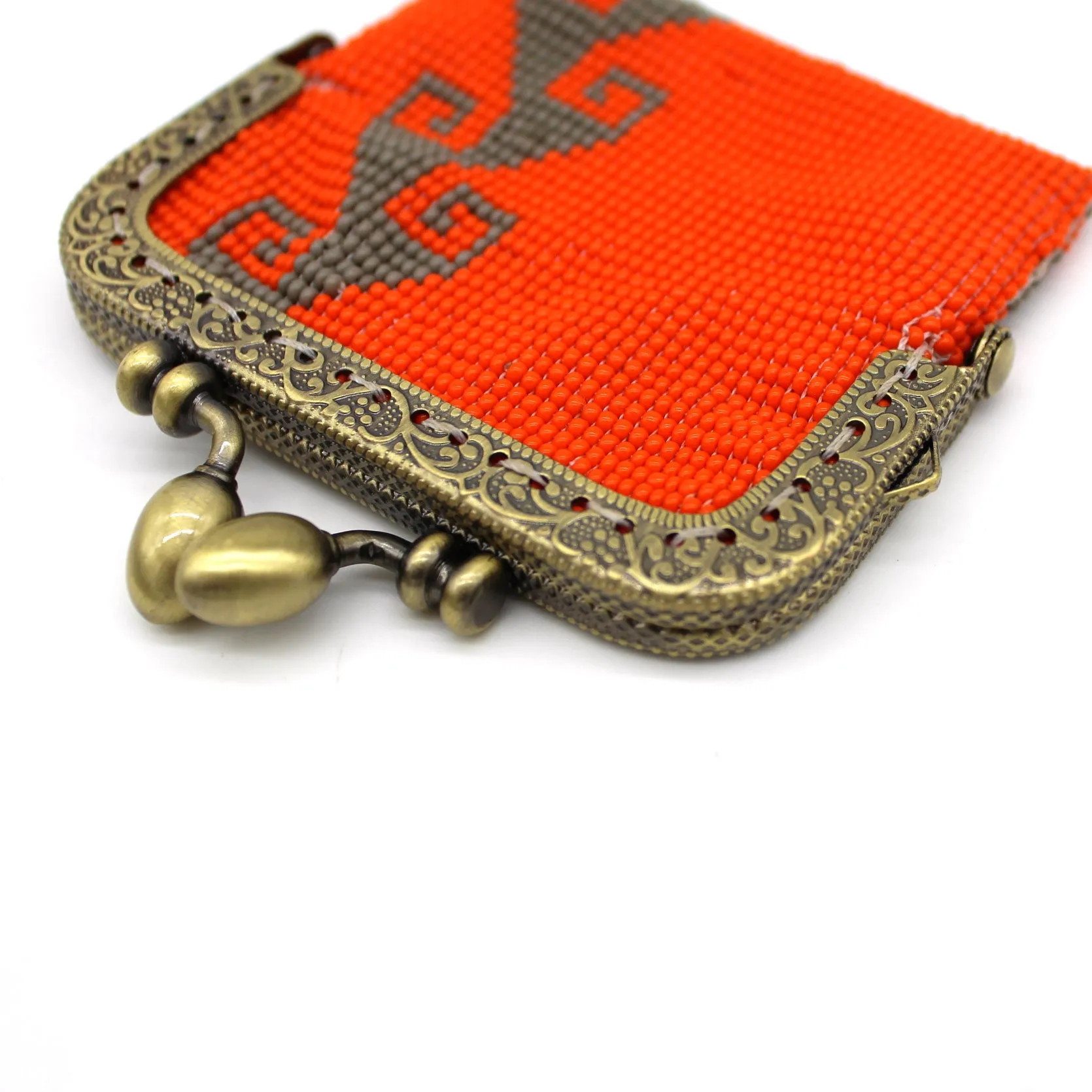 Glass Bead Coin Purse Metal Frame - STORM ORANGE