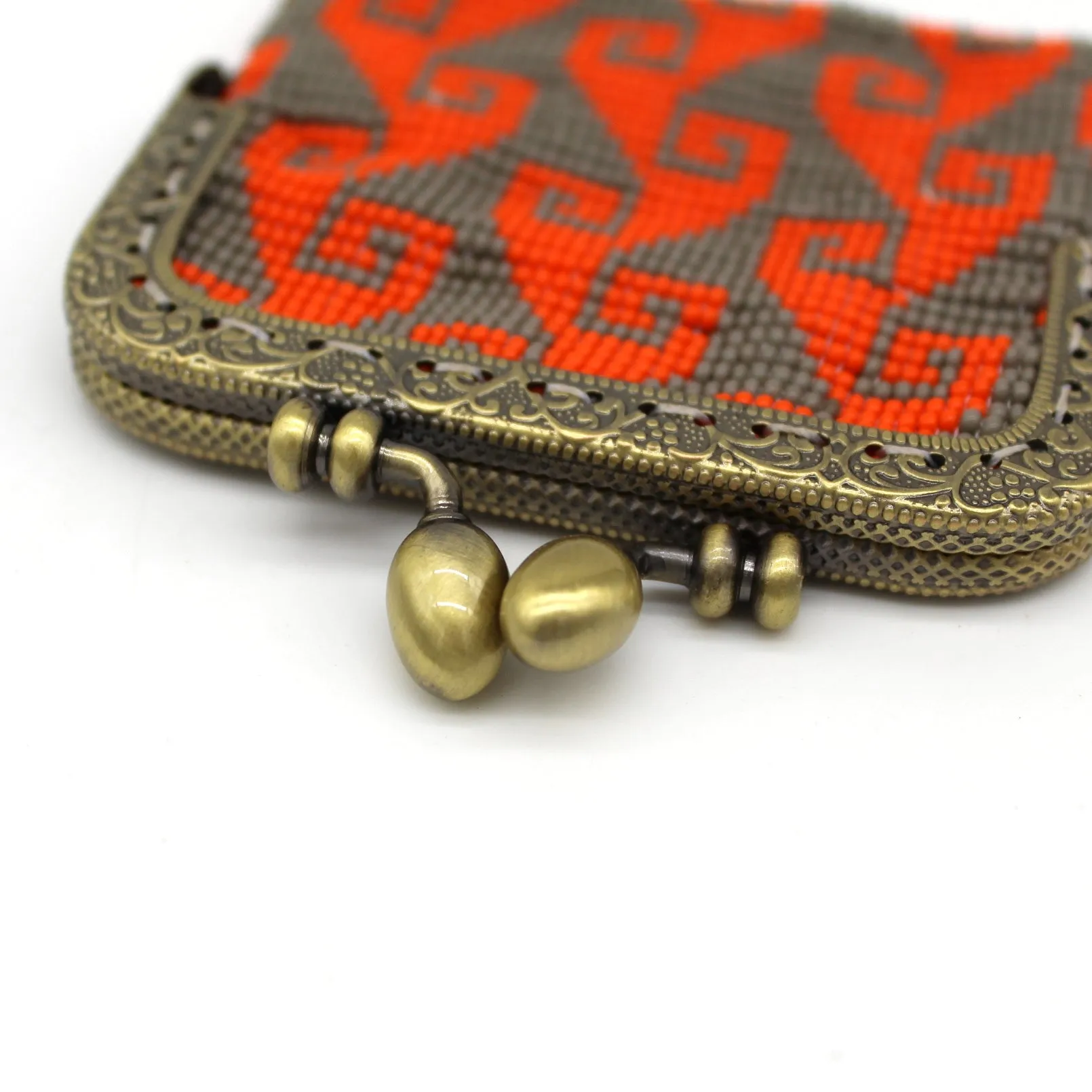 Glass Bead Coin Purse Metal Frame - STORM ORANGE