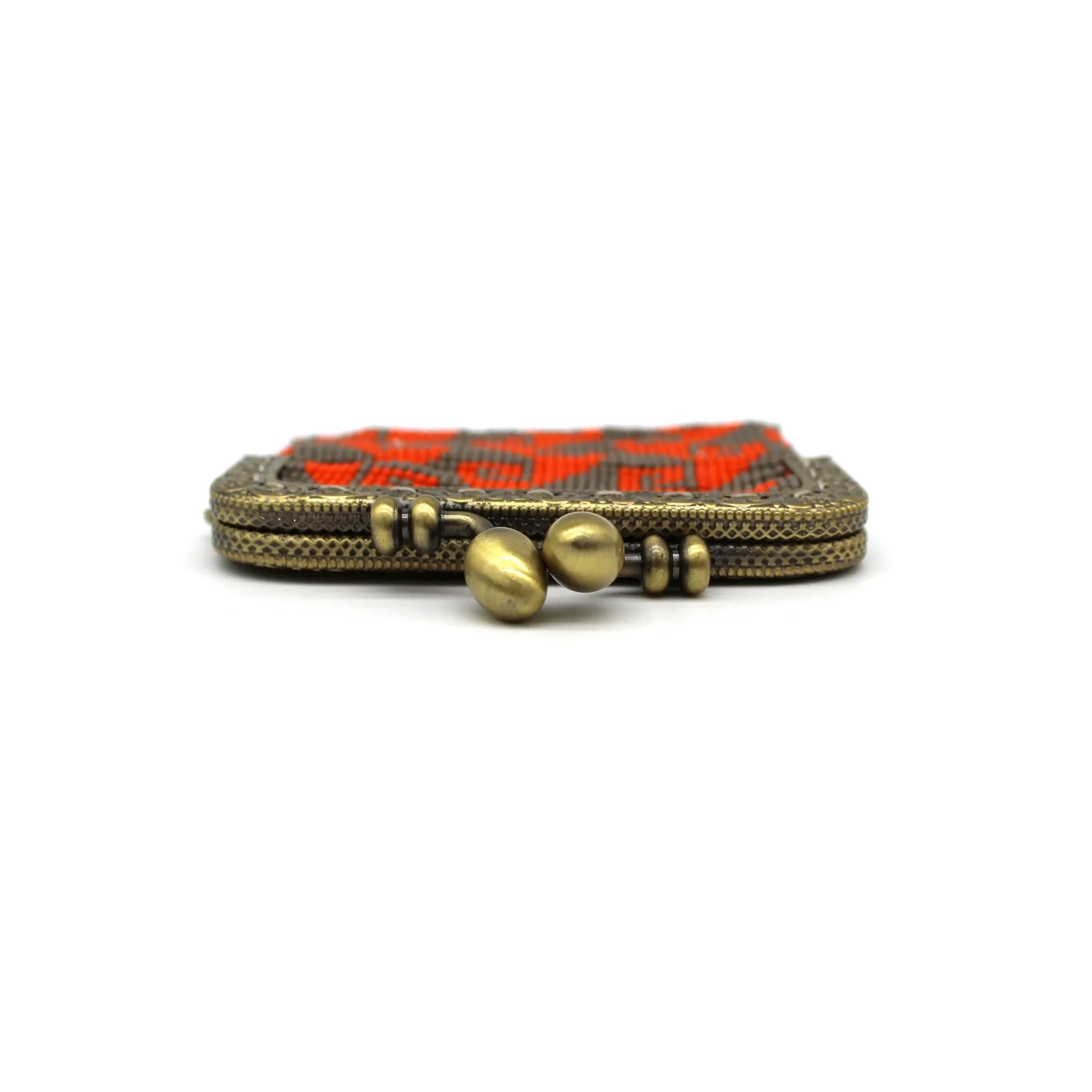 Glass Bead Coin Purse Metal Frame - STORM ORANGE