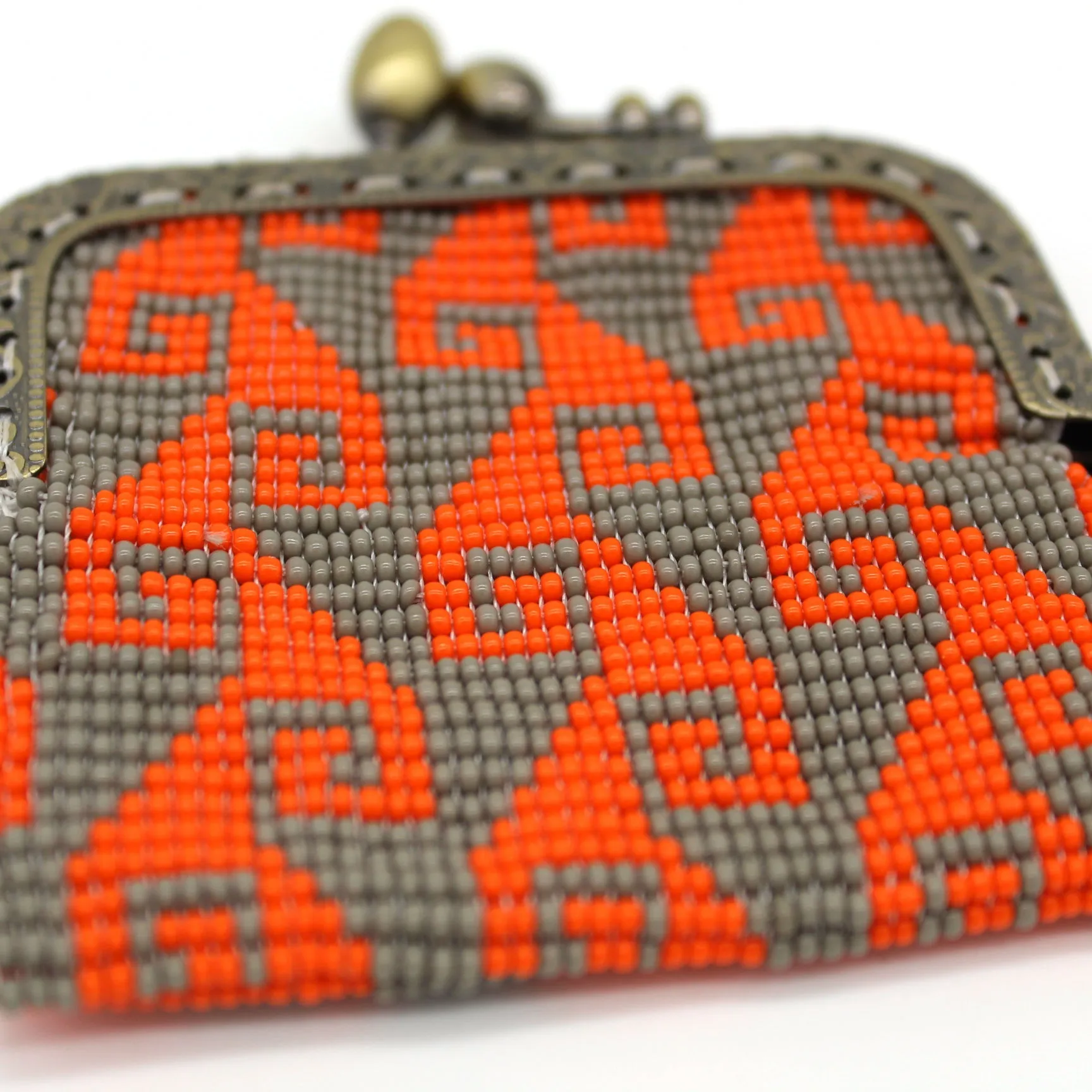 Glass Bead Coin Purse Metal Frame - STORM ORANGE