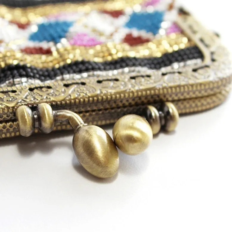 Glass Bead Coin Purse Metal Frame - TIFFANY
