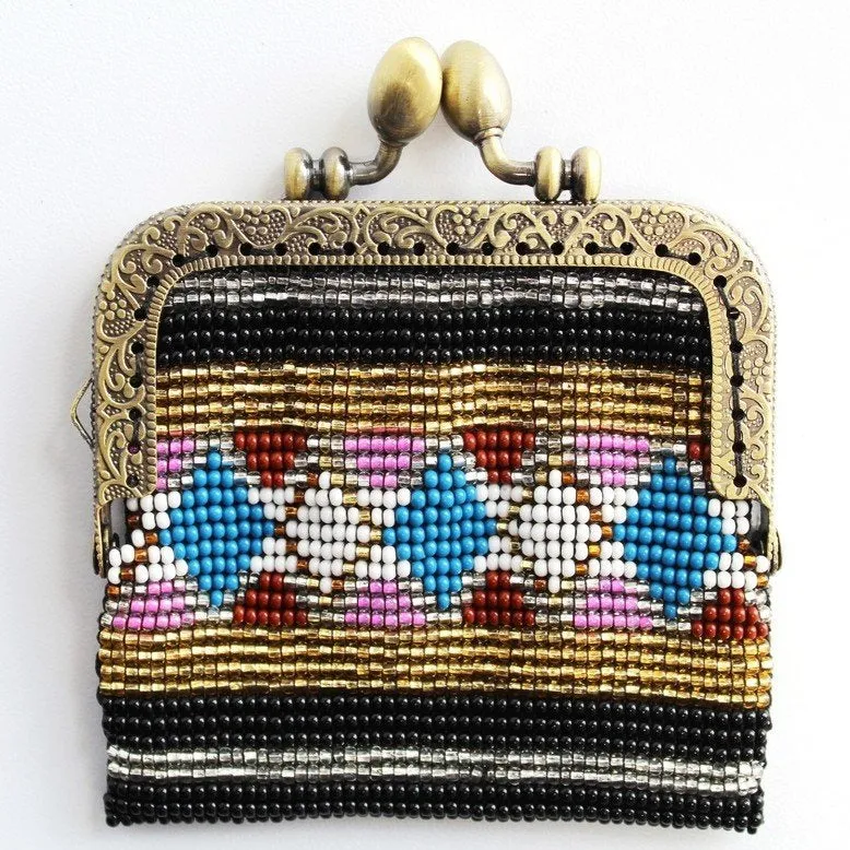 Glass Bead Coin Purse Metal Frame - TIFFANY
