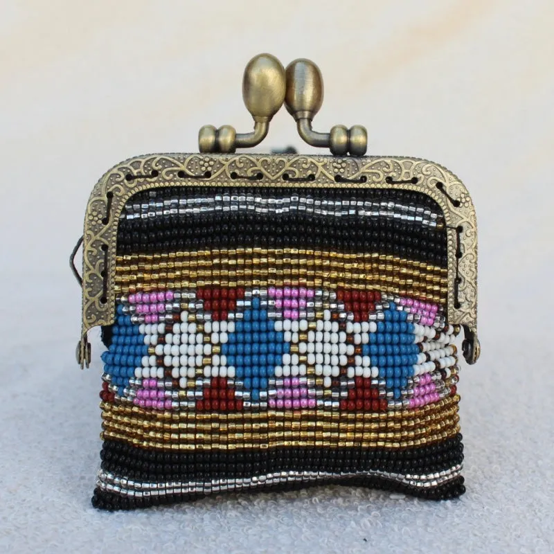 Glass Bead Coin Purse Metal Frame - TIFFANY