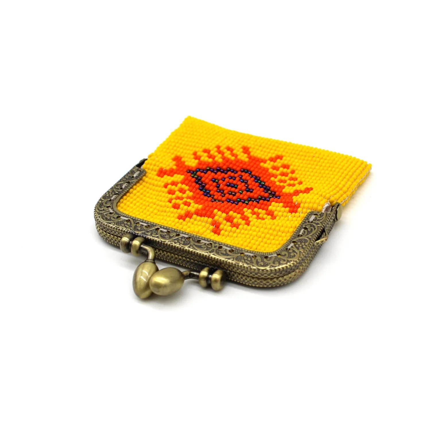 Glass Bead Coin Purse Metal Frame - YELLOW EYE