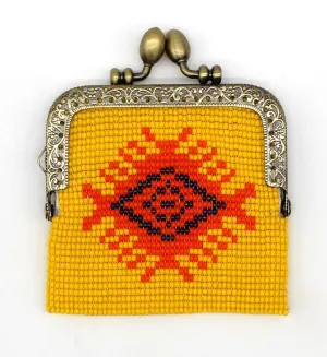 Glass Bead Coin Purse Metal Frame - YELLOW EYE