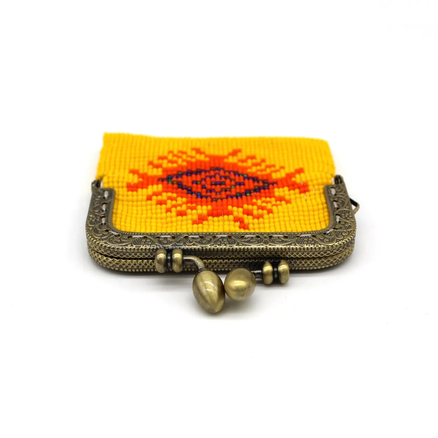 Glass Bead Coin Purse Metal Frame - YELLOW EYE