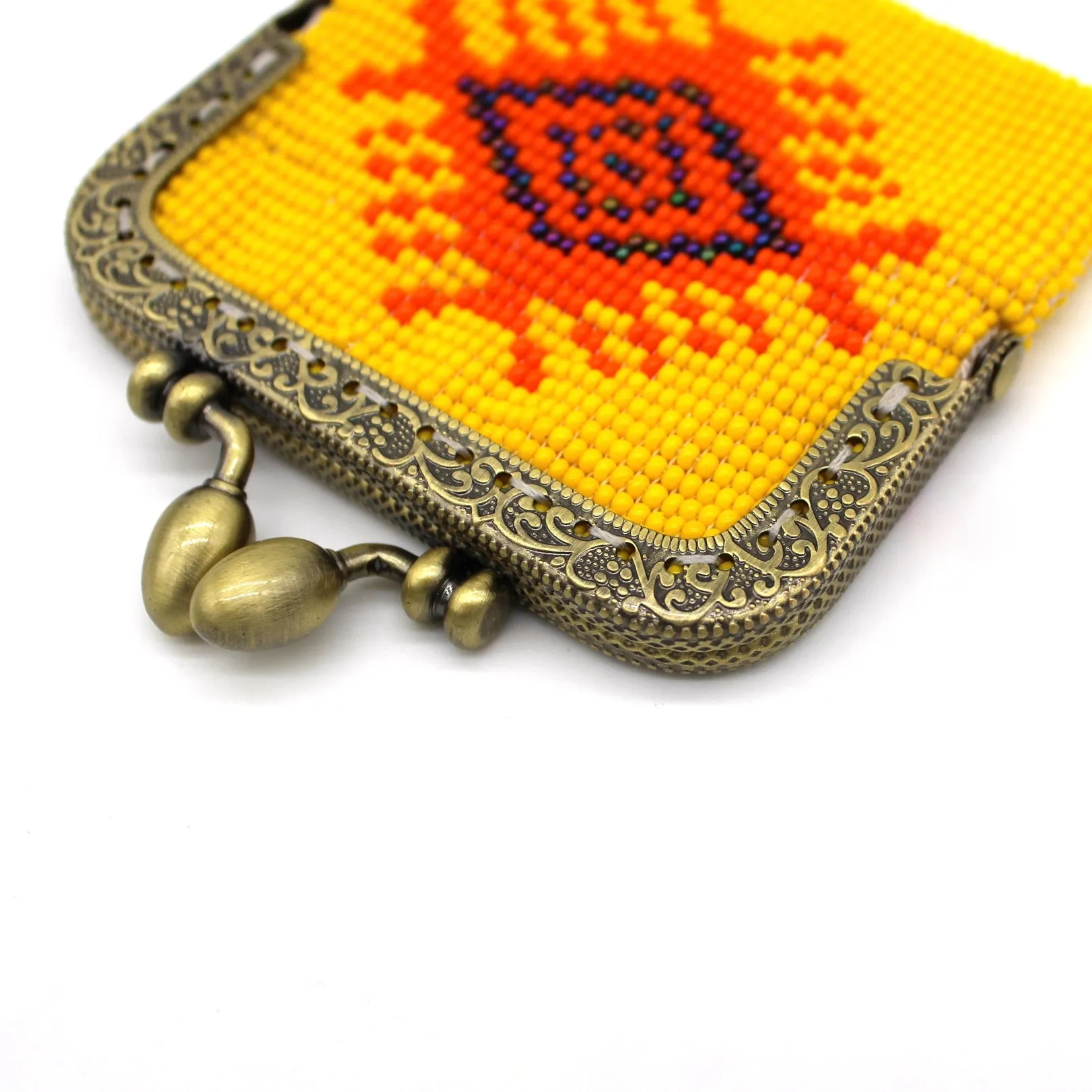 Glass Bead Coin Purse Metal Frame - YELLOW EYE