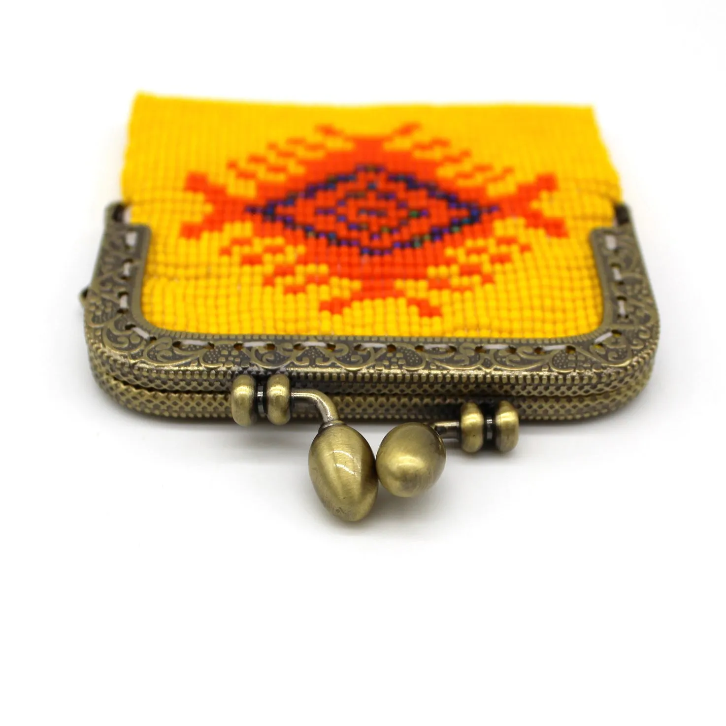 Glass Bead Coin Purse Metal Frame - YELLOW EYE