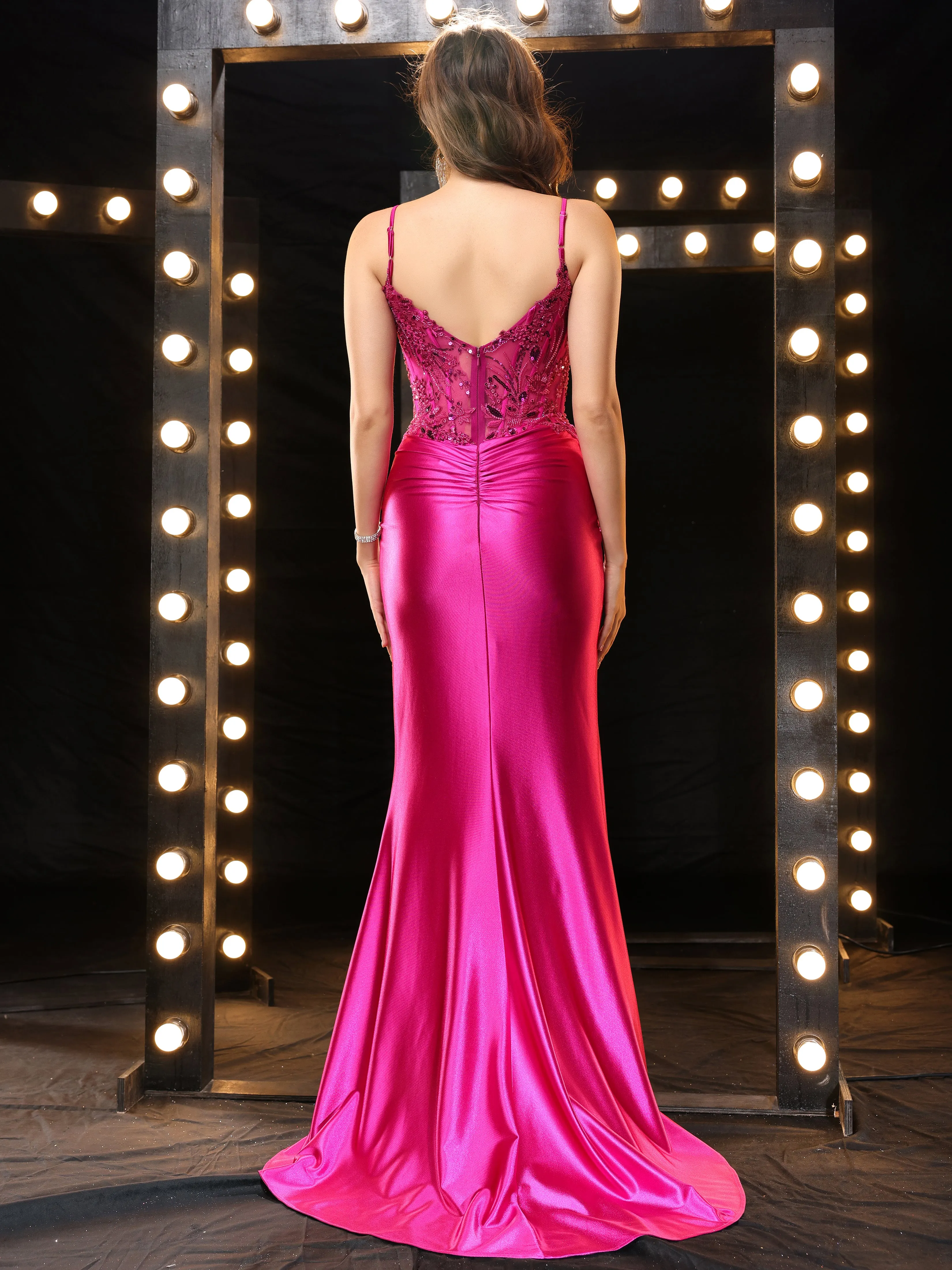 Gorgeous Mermaid Beaded Appliques Long Prom Dresses with Slit