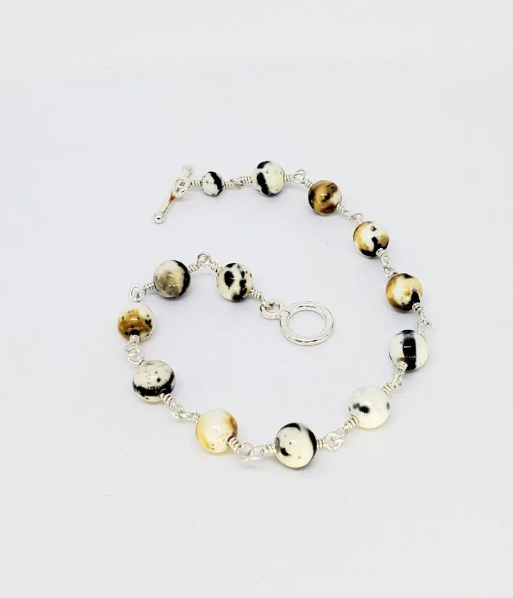 Granite Beaded linked Sterling Silver Bracelet