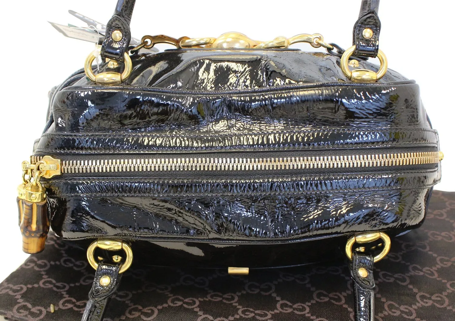 GUCCI Black Patent Leather Wave Boston Bag