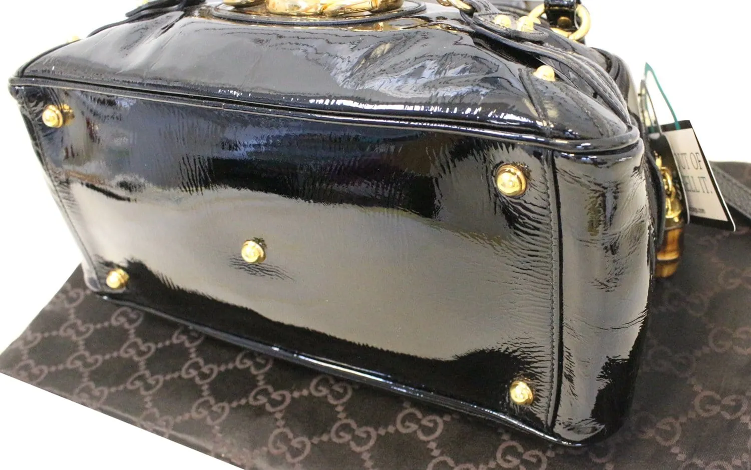 GUCCI Black Patent Leather Wave Boston Bag