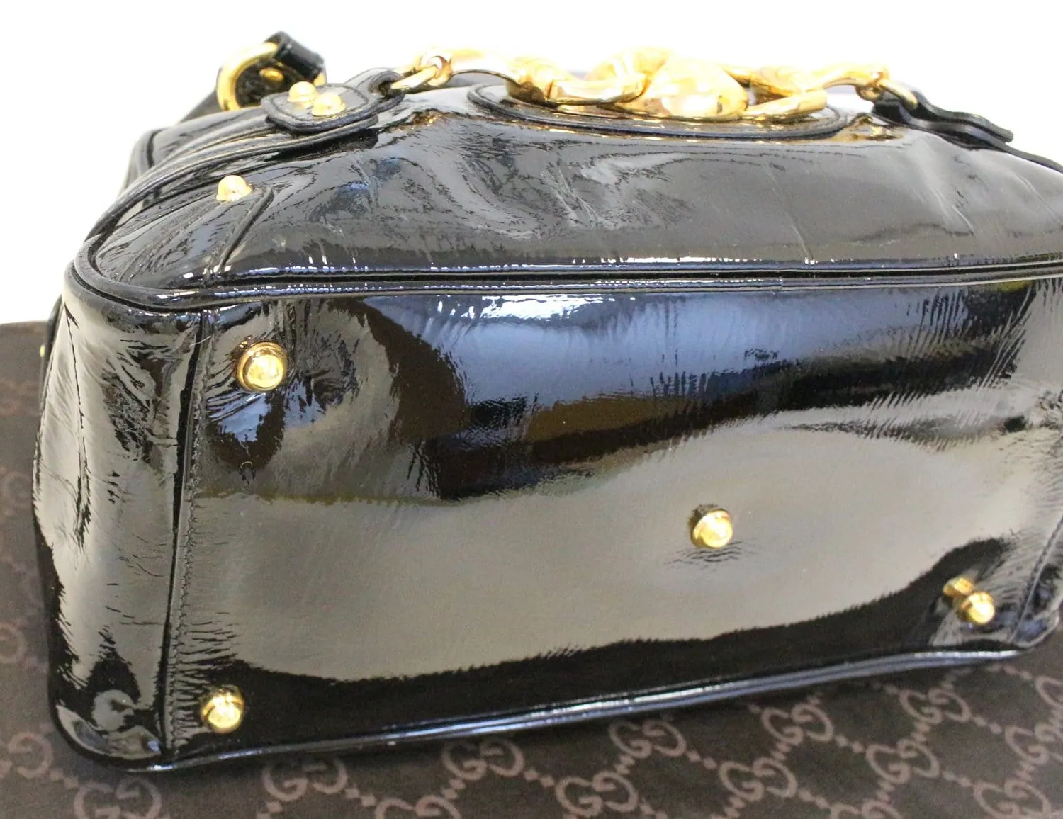 GUCCI Black Patent Leather Wave Boston Bag