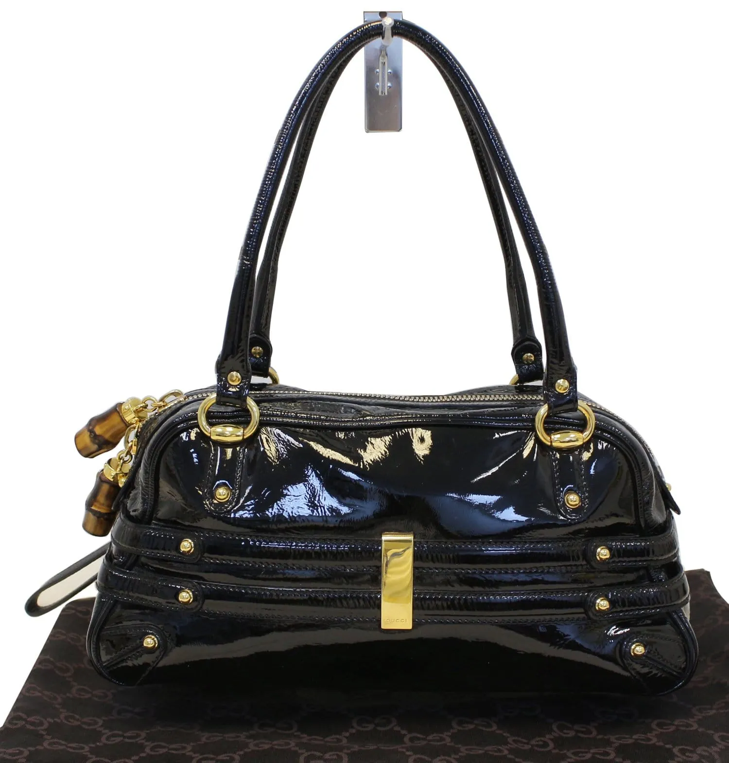 GUCCI Black Patent Leather Wave Boston Bag