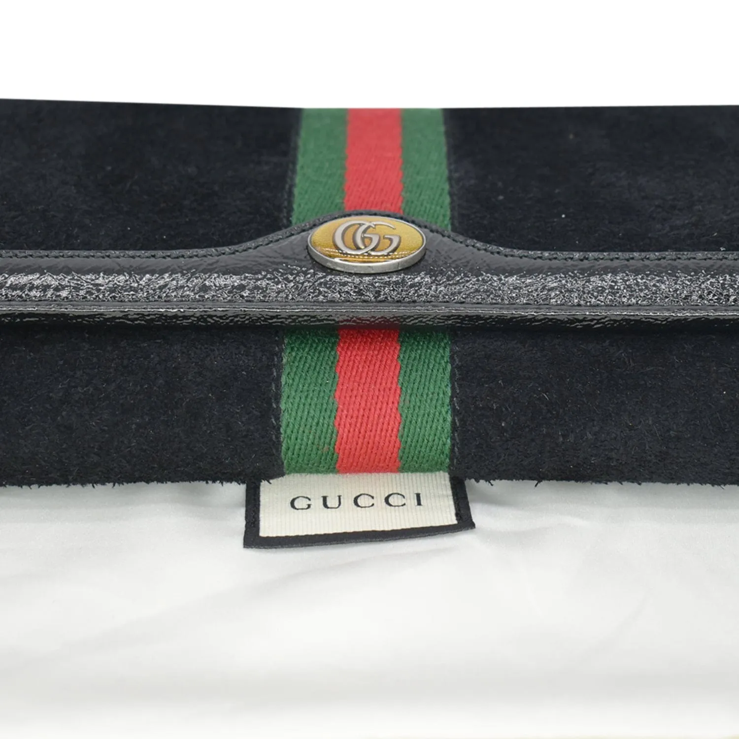 GUCCI Ophidia Suede Patent Web Leather Wallet On Chain Crossbody Bag Black 546592
