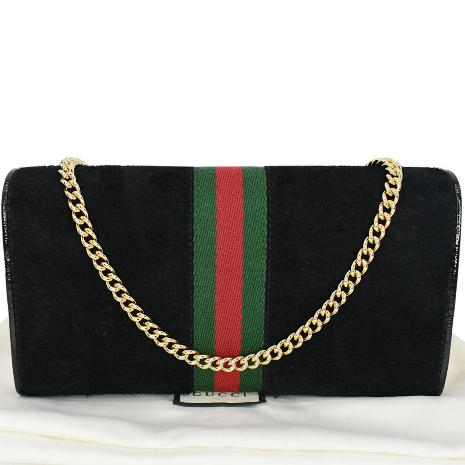 GUCCI Ophidia Suede Patent Web Leather Wallet On Chain Crossbody Bag Black 546592