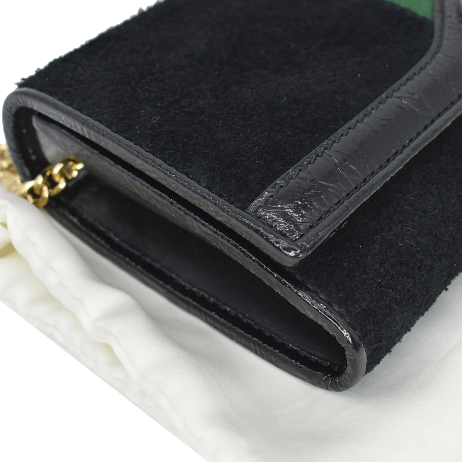GUCCI Ophidia Suede Patent Web Leather Wallet On Chain Crossbody Bag Black 546592