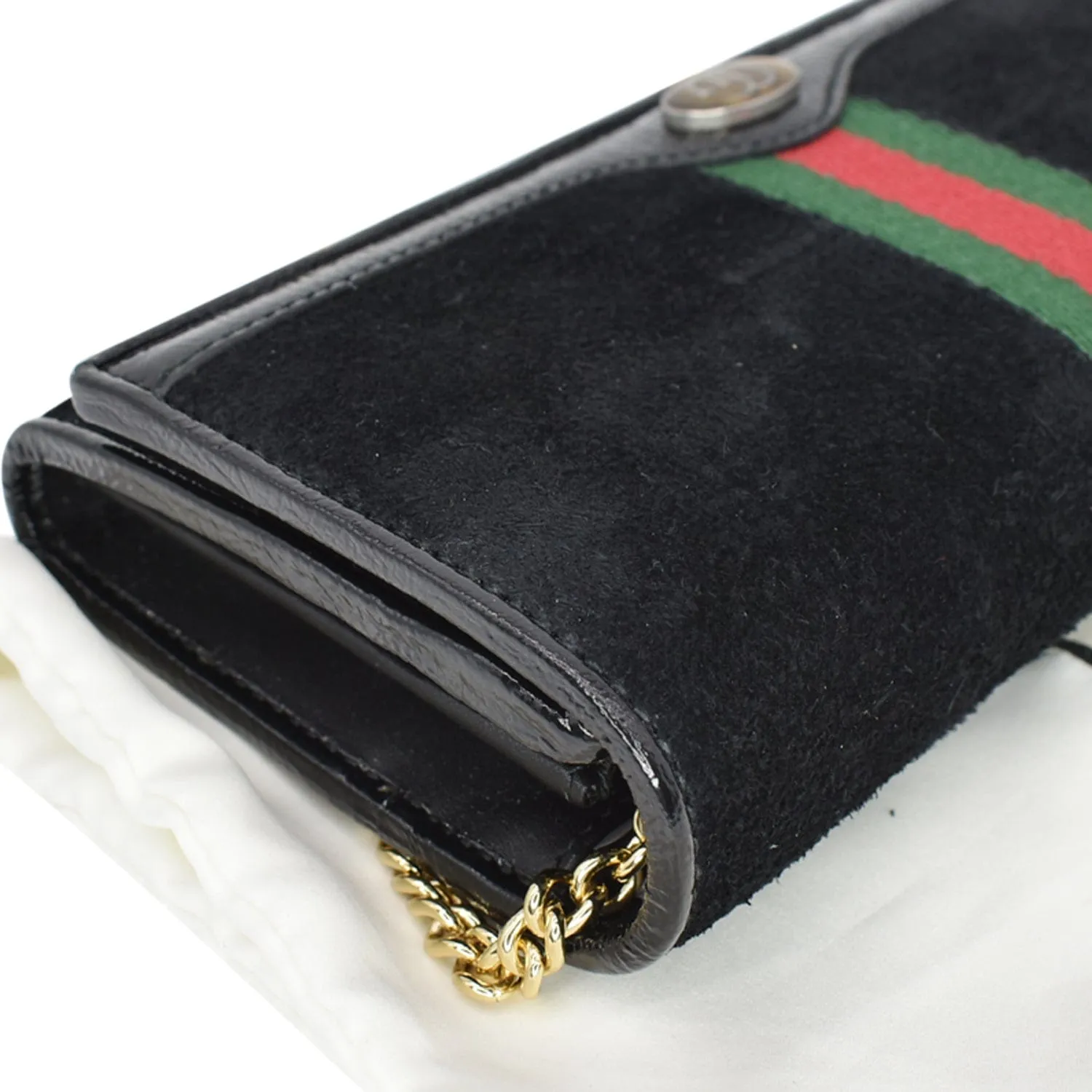 GUCCI Ophidia Suede Patent Web Leather Wallet On Chain Crossbody Bag Black 546592