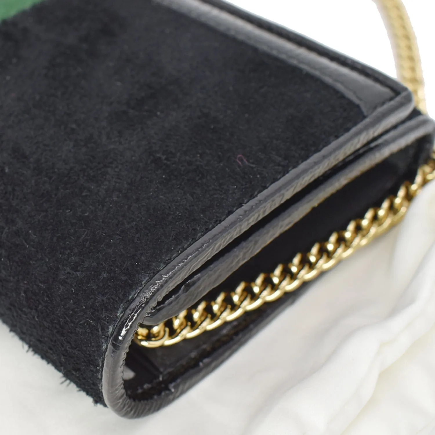 GUCCI Ophidia Suede Patent Web Leather Wallet On Chain Crossbody Bag Black 546592