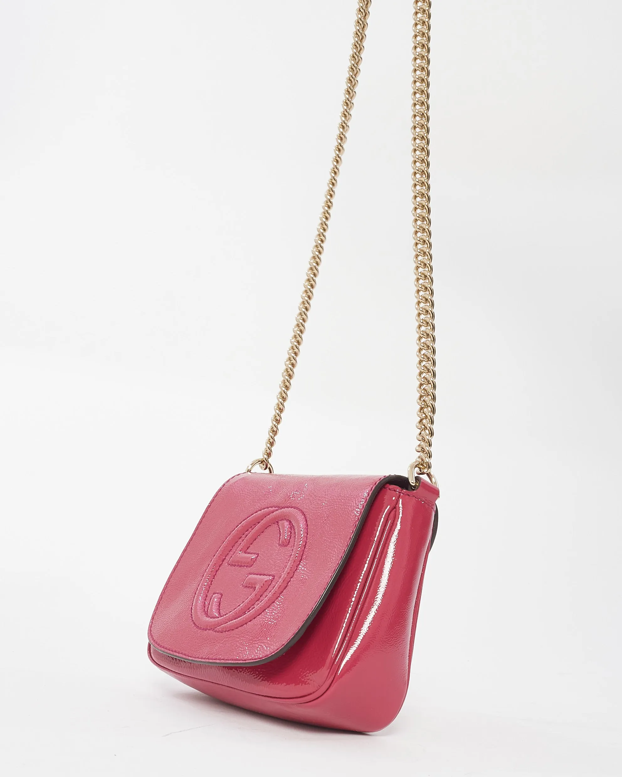 Gucci Raspberry Patent Small Soho Chain Flap Crossbody Bag