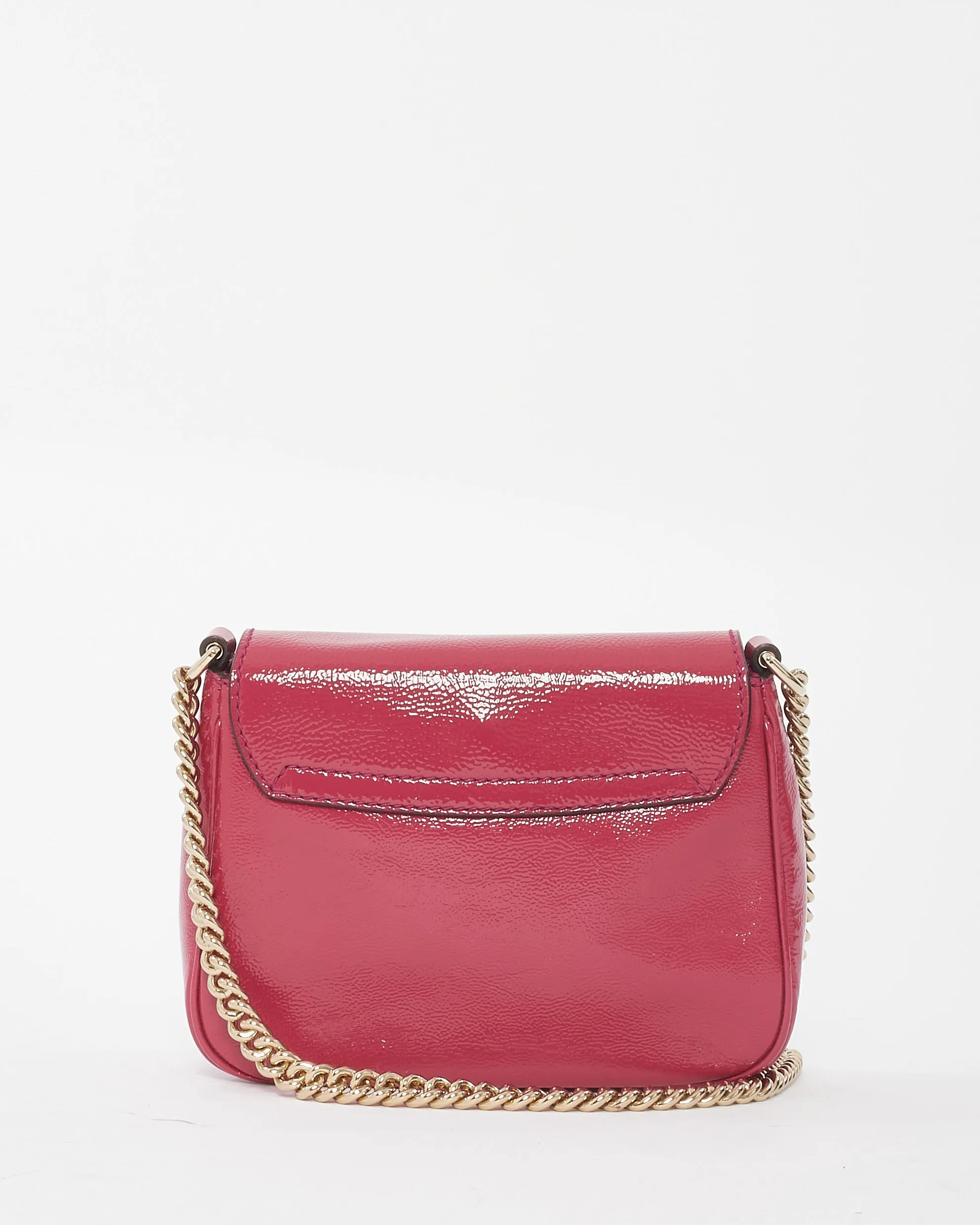 Gucci Raspberry Patent Small Soho Chain Flap Crossbody Bag