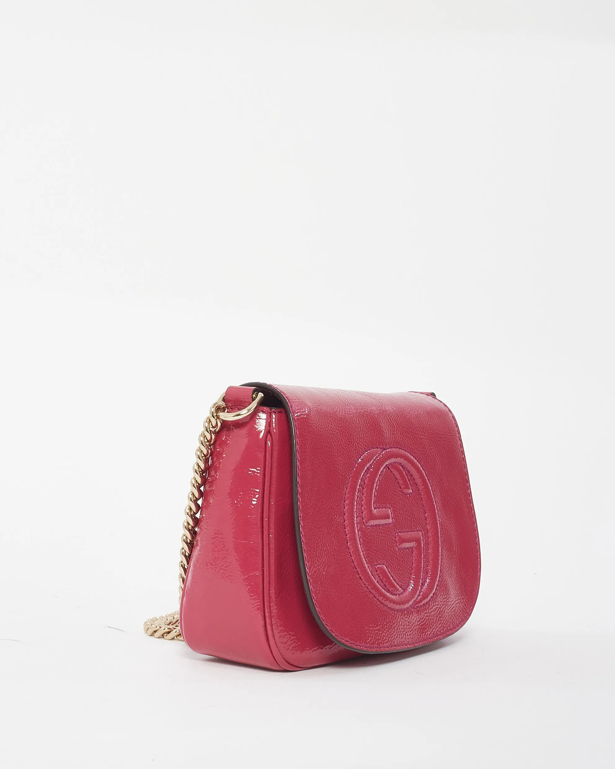 Gucci Raspberry Patent Small Soho Chain Flap Crossbody Bag