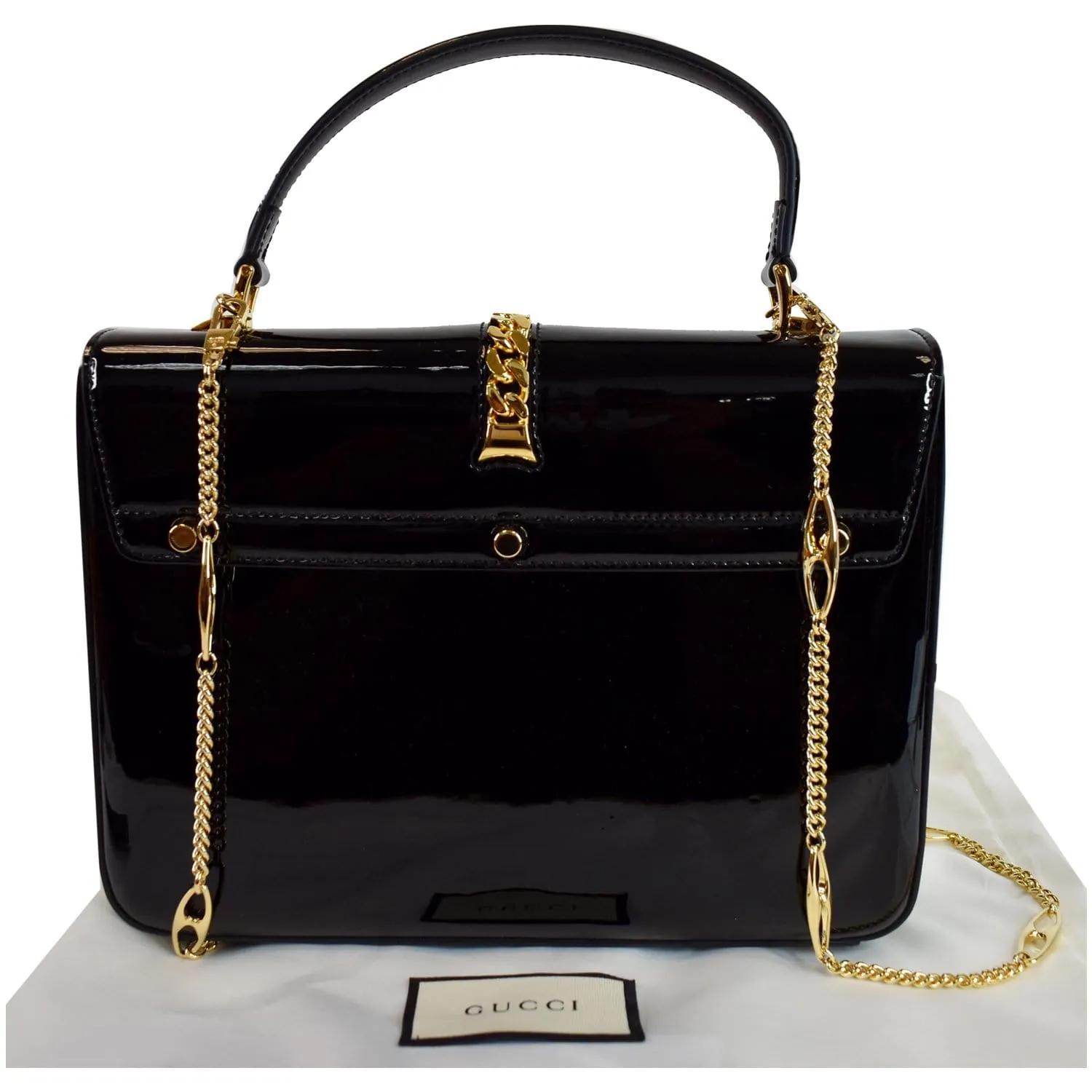 GUCCI Sylvie 1969 Patent Leather Mini Top Handle Bag Black 589478