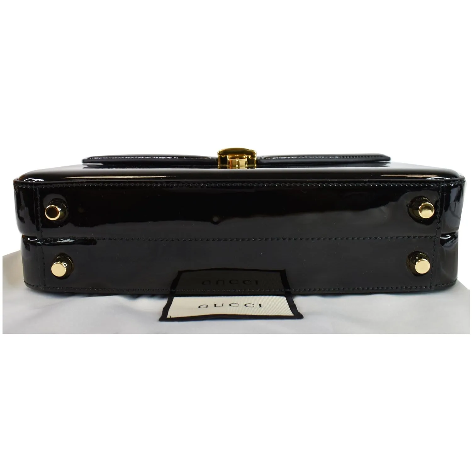 GUCCI Sylvie 1969 Patent Leather Mini Top Handle Bag Black 589478