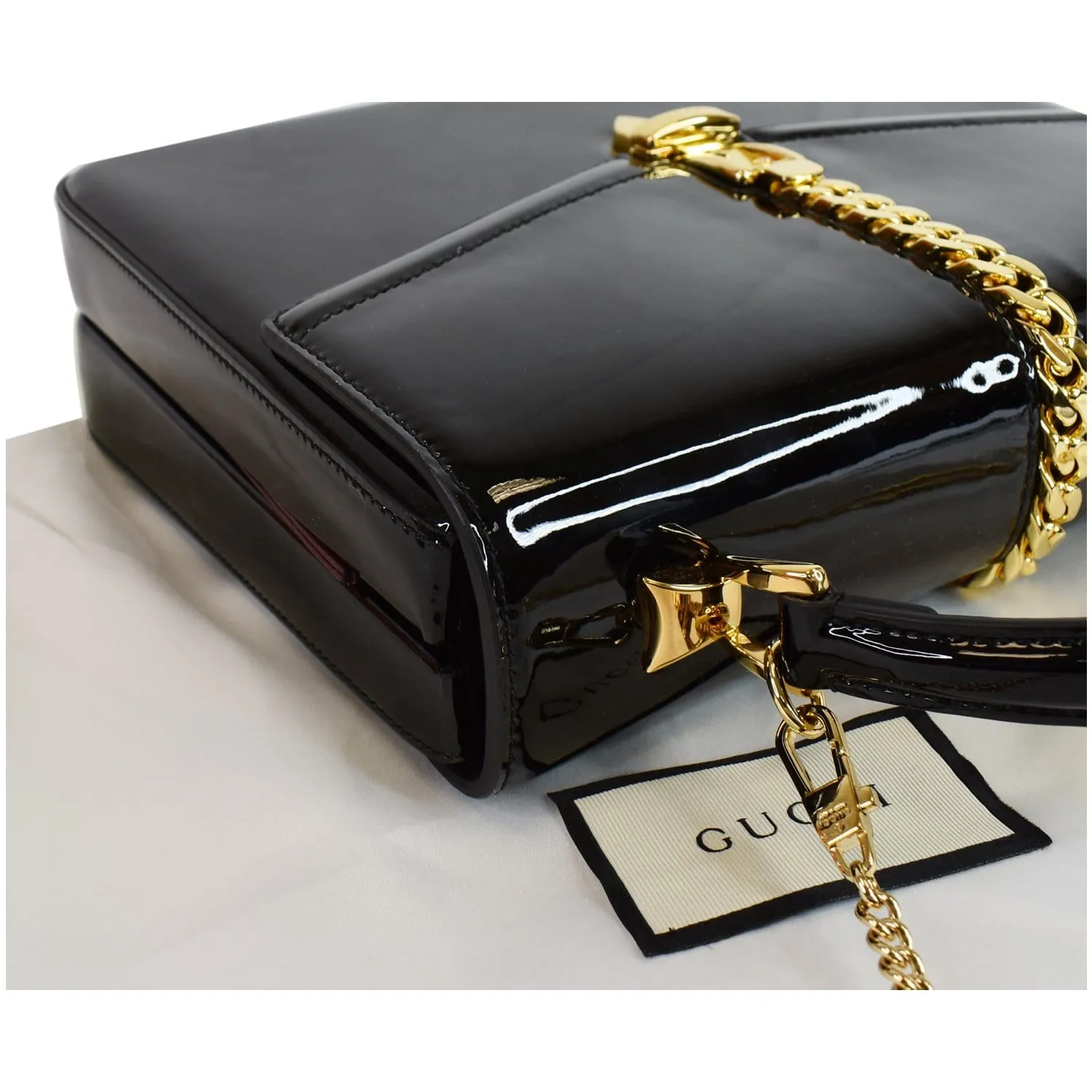 GUCCI Sylvie 1969 Patent Leather Mini Top Handle Bag Black 589478