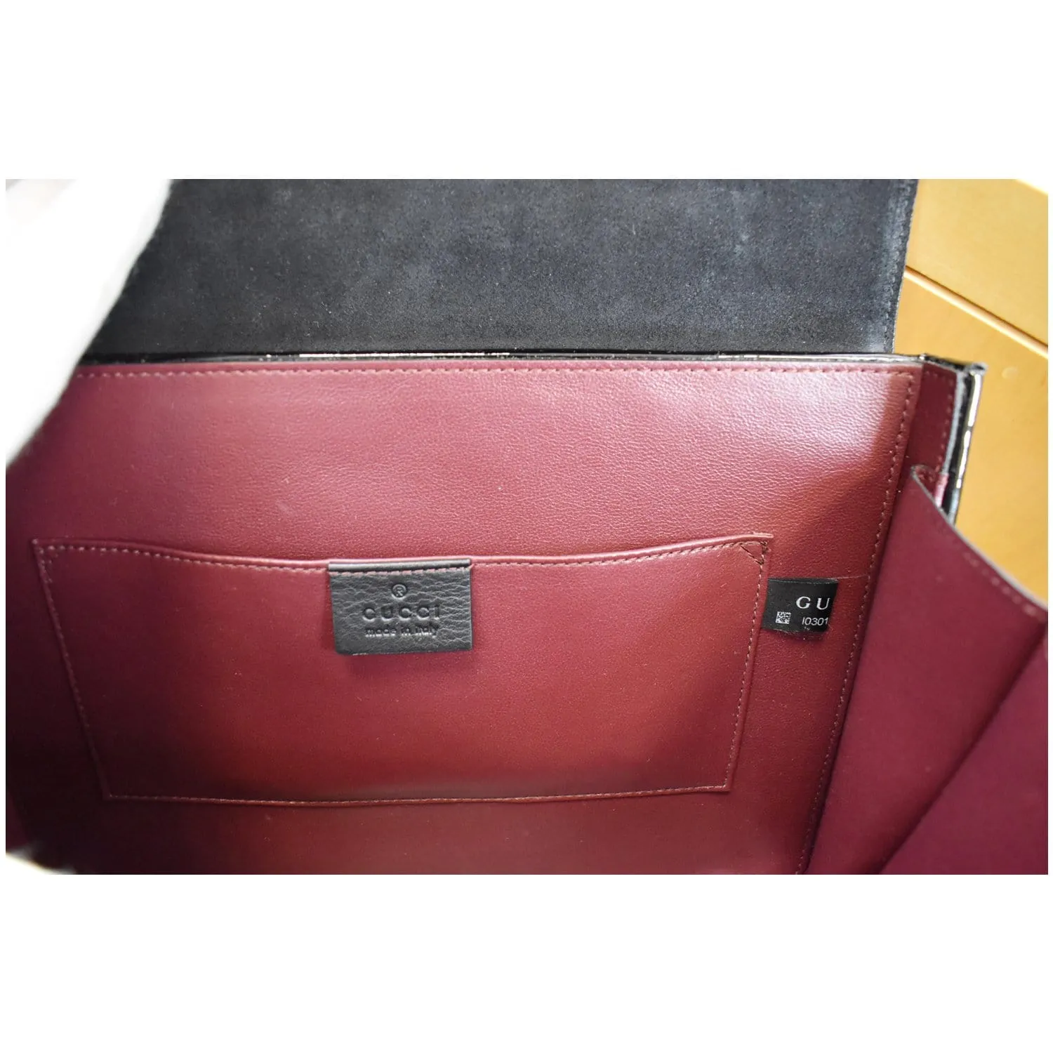 GUCCI Sylvie 1969 Patent Leather Mini Top Handle Bag Black 589478