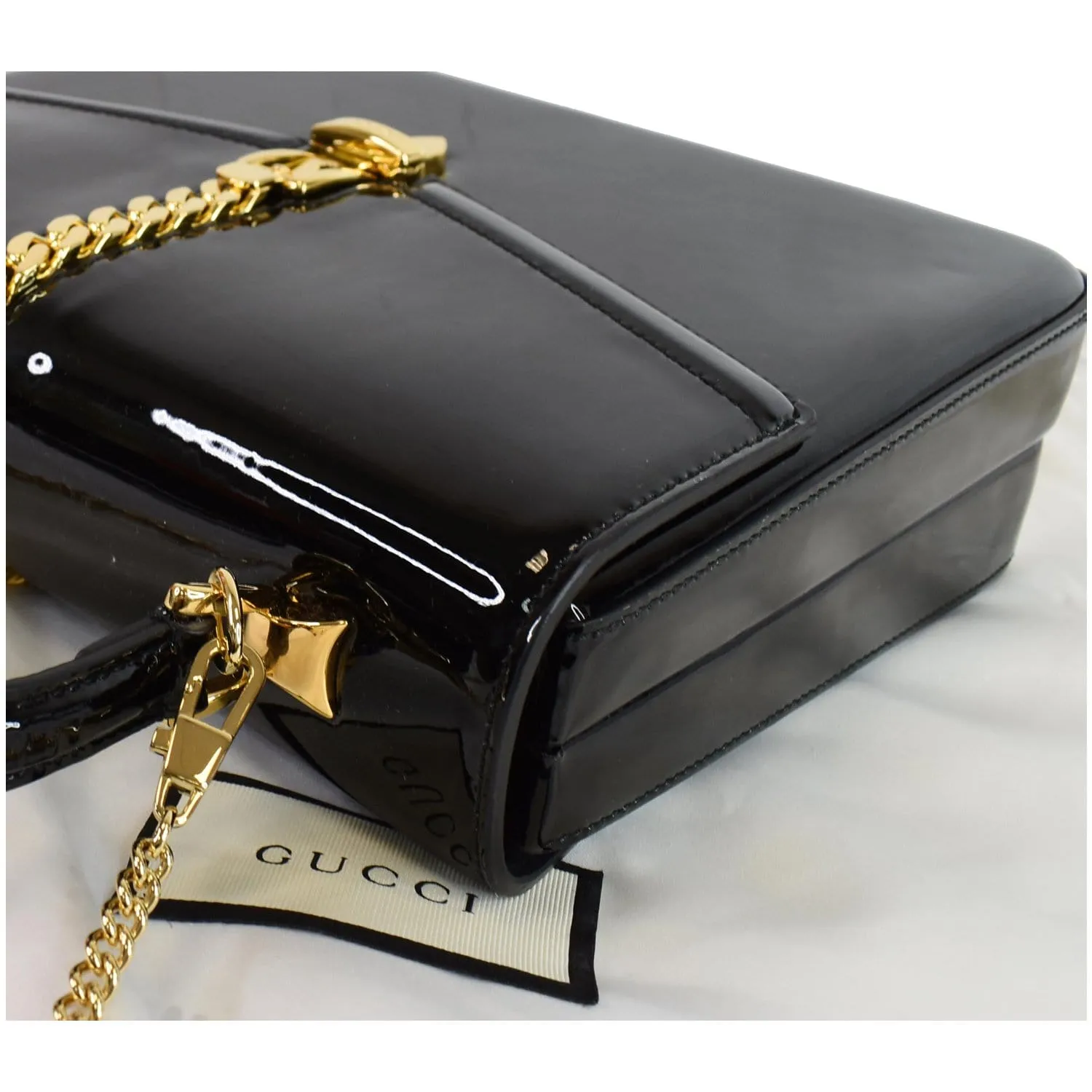 GUCCI Sylvie 1969 Patent Leather Mini Top Handle Bag Black 589478