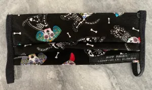 Halloween Ball:  Children's Sized Black Dog Skelton Print with Black Foldover Elastic Ties for Ears